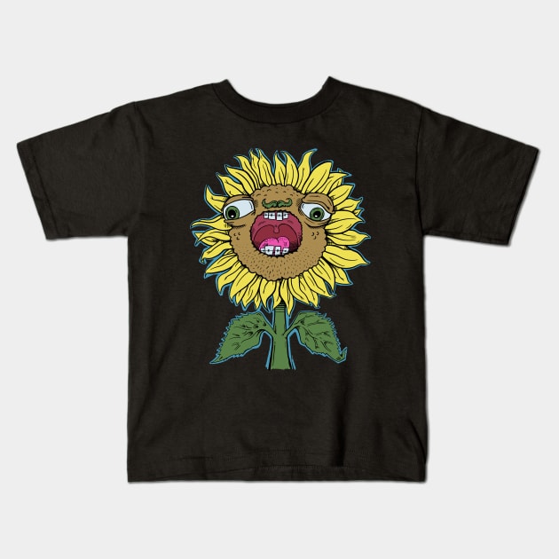 Sunflower with a Little Leafy Mustache Kids T-Shirt by MattGodwinShop